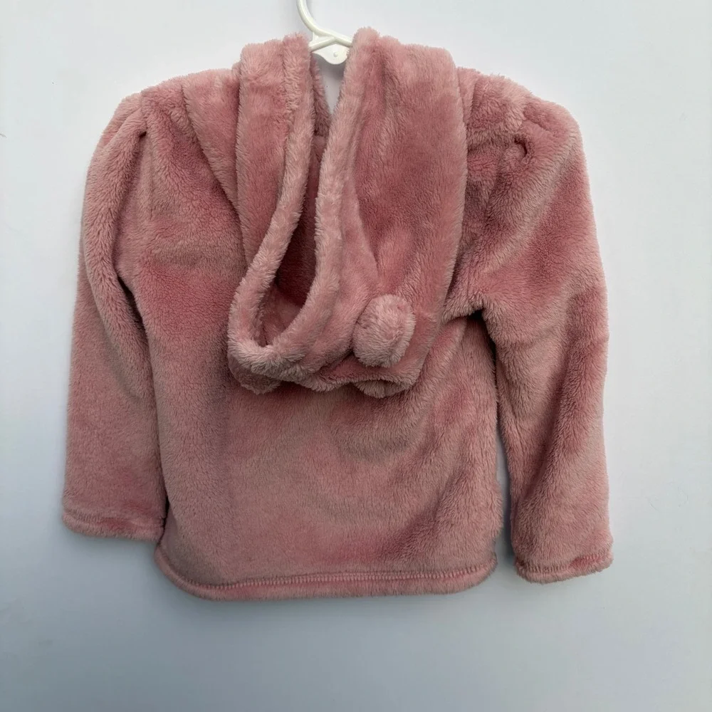 Carters Girls 2T Pink‎ Fuzzy Fleece Bear Ear Hoodie Gold Heart Pullover 2J981010